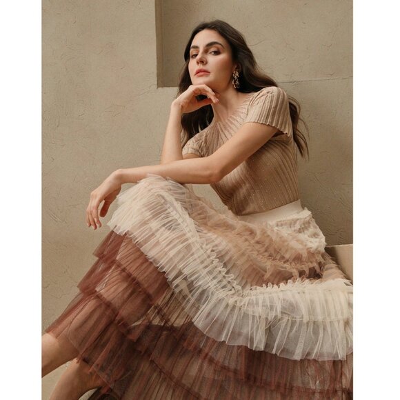 Autumn in Posh C 🍁 | Euro Style The Chestnut Whispers Elegant Layered Skirt - Picture 1 of 10